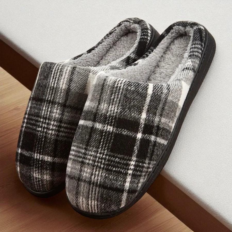 Men’s Classic Plaid Memory Foam Slippers - Warm & Relaxed