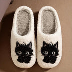 Women's Comfy Black Cat Plush Home Slippers - Warm & Cozy